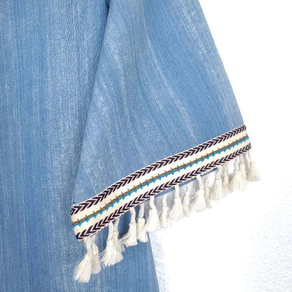 HAYDEN LA Boho Denim Chambray Tassels Mini Dress - Picture 14 of 16